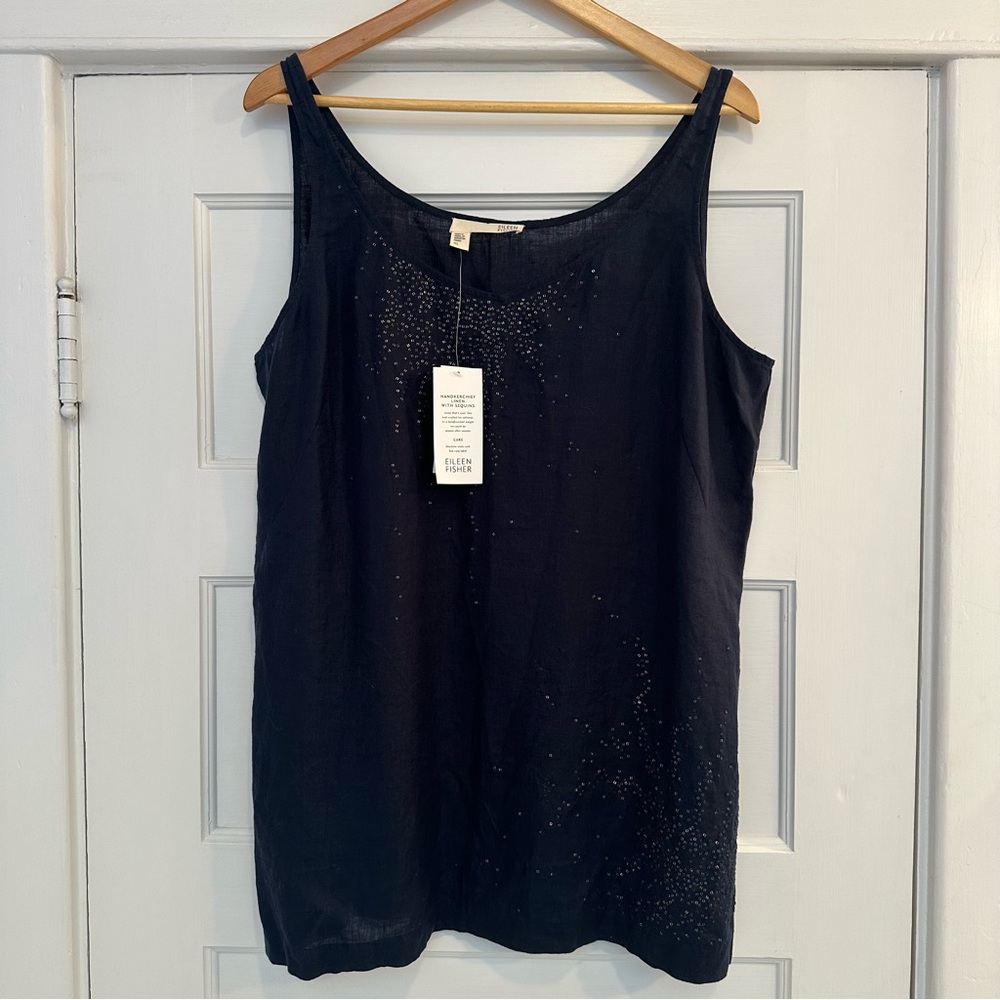 NWT - Eileen Fisher - Handkerchief 100% Irish linen sleeveless tank with sequins